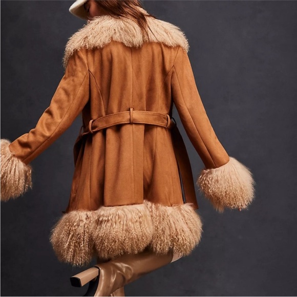 Charlotte Simone LULU Camel Faux Fur Trim Penny Lane Coat - Picture 4 of 11